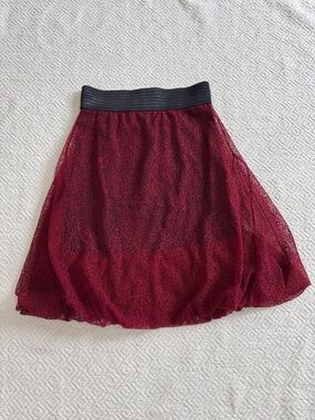 Petit Pois by Viviana G Burgundy Mesh Circle Skirt with Black Elastic Waistband